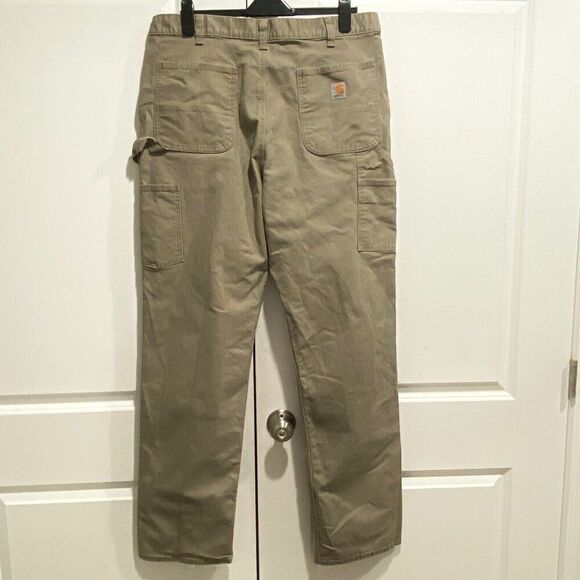 Carhartt Mens 38x34 Duck Carpenter Workwear Relaxed Fit Tan Khaki Pants - Picture 1 of 6